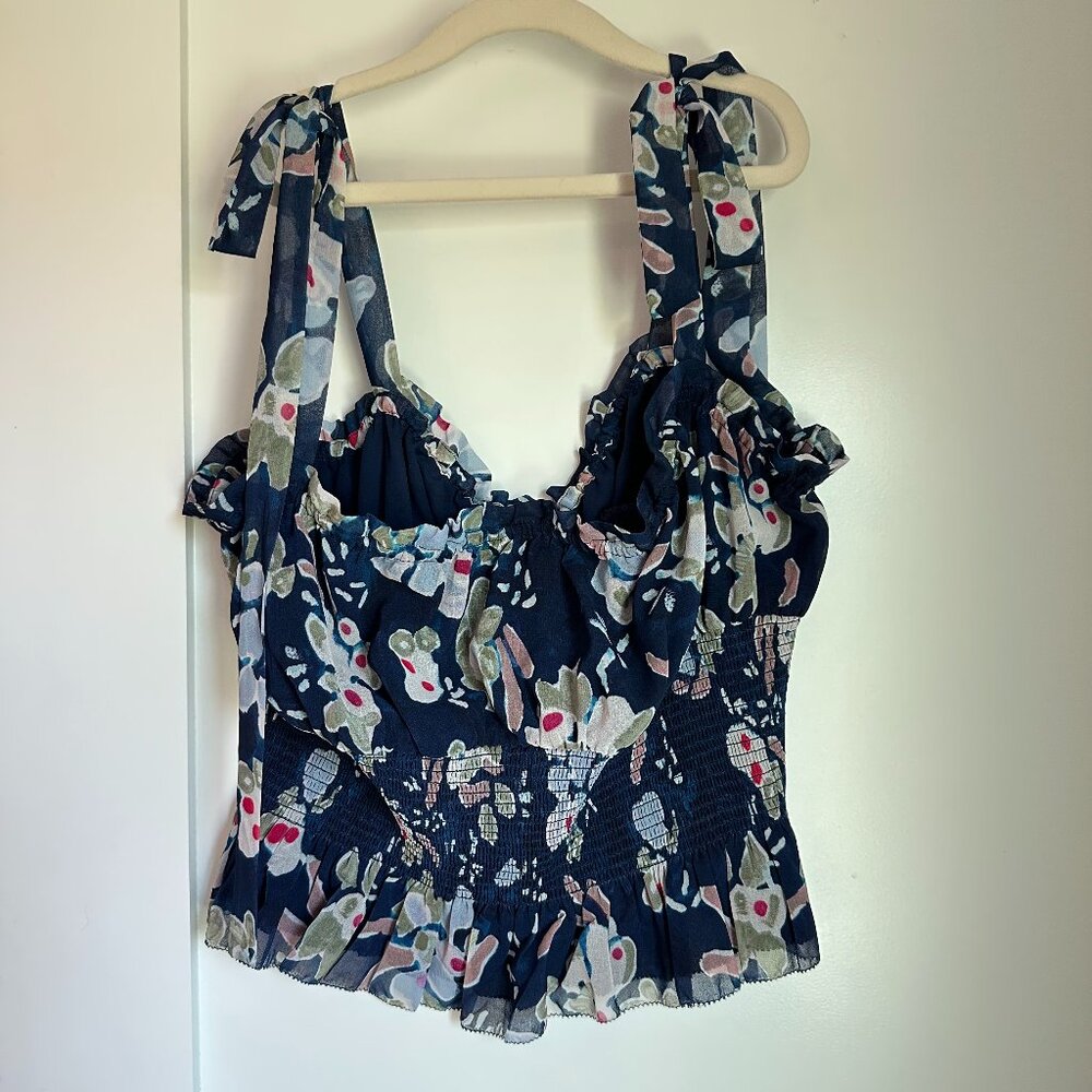 WILFRED Ballad Camisole Ruffle Top Floral Classic Navy Aura Blue L Aritzia